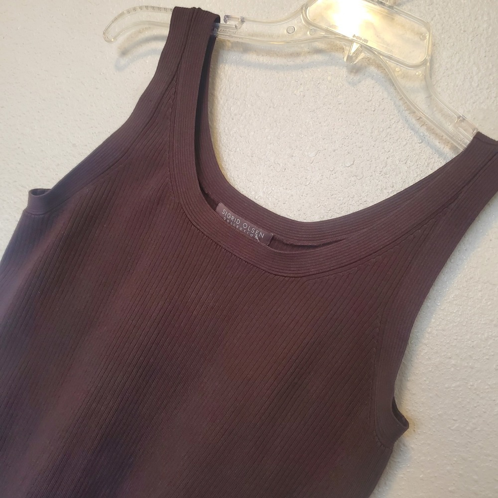 Sigrid Olsen Collection Brown Silk Blend Ribbed Knit Tank Top Womens Medium - Picture 2 of 9